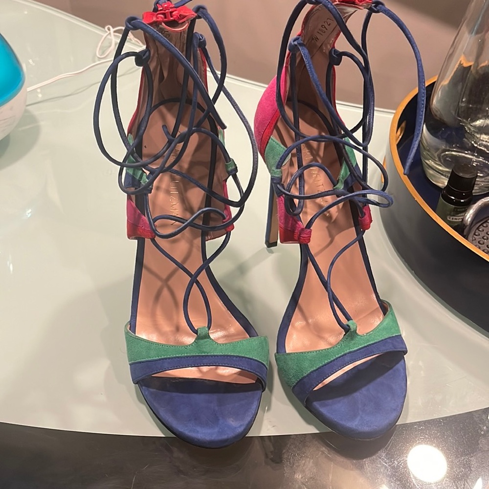 Multi color suede strappy sandals